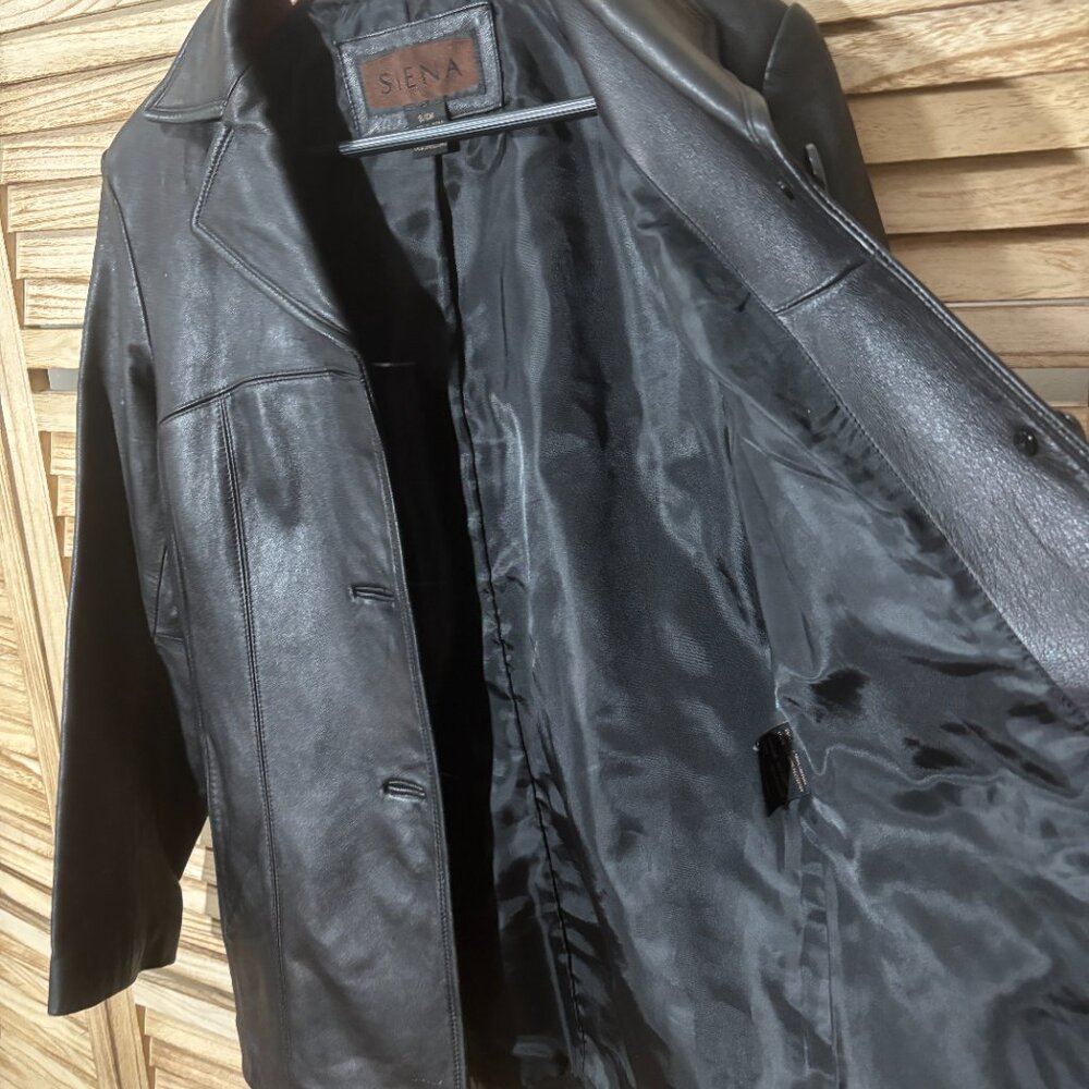 Siena Studio Black Leather Jacket Women’s Small Collared Button-Up Excellent - Picture 7 of 9